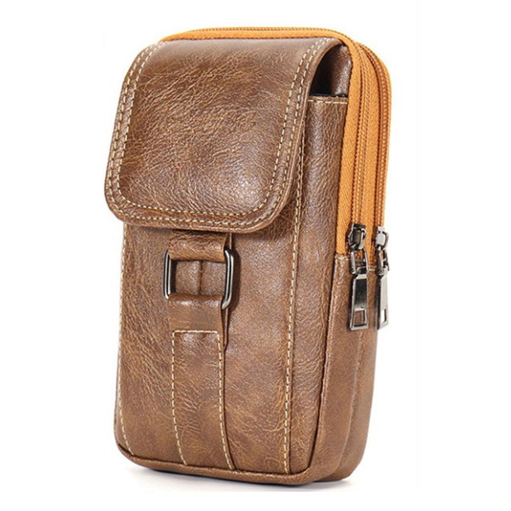 Vintage Style PU Leather Waist Strap Bag Waterproof Multi Layer Mobile Phone Waist Bag with Waist Hook Chest Bag Outdoor