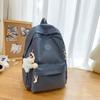 Solid Color Simple Student Lightweight Backpack With Plush Pendant For School