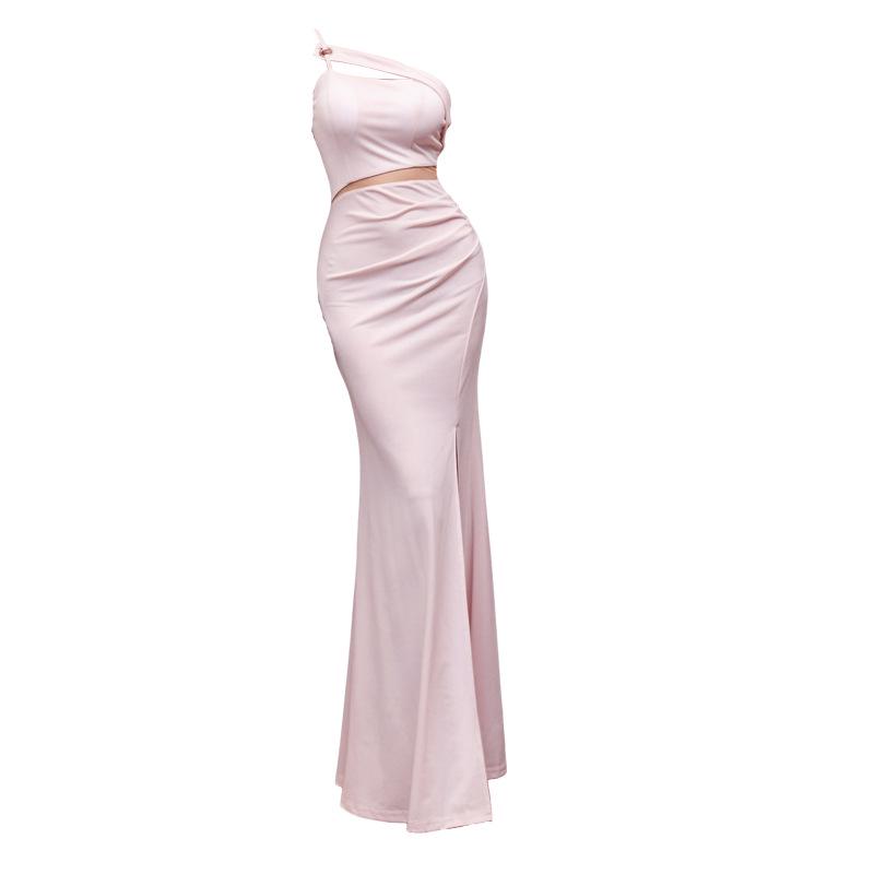

2026 Elegant Strapless Slit Evening Gown – Slimming Bodycon, Hip-Hugging, Floor-Length Dress XXXL рожевий