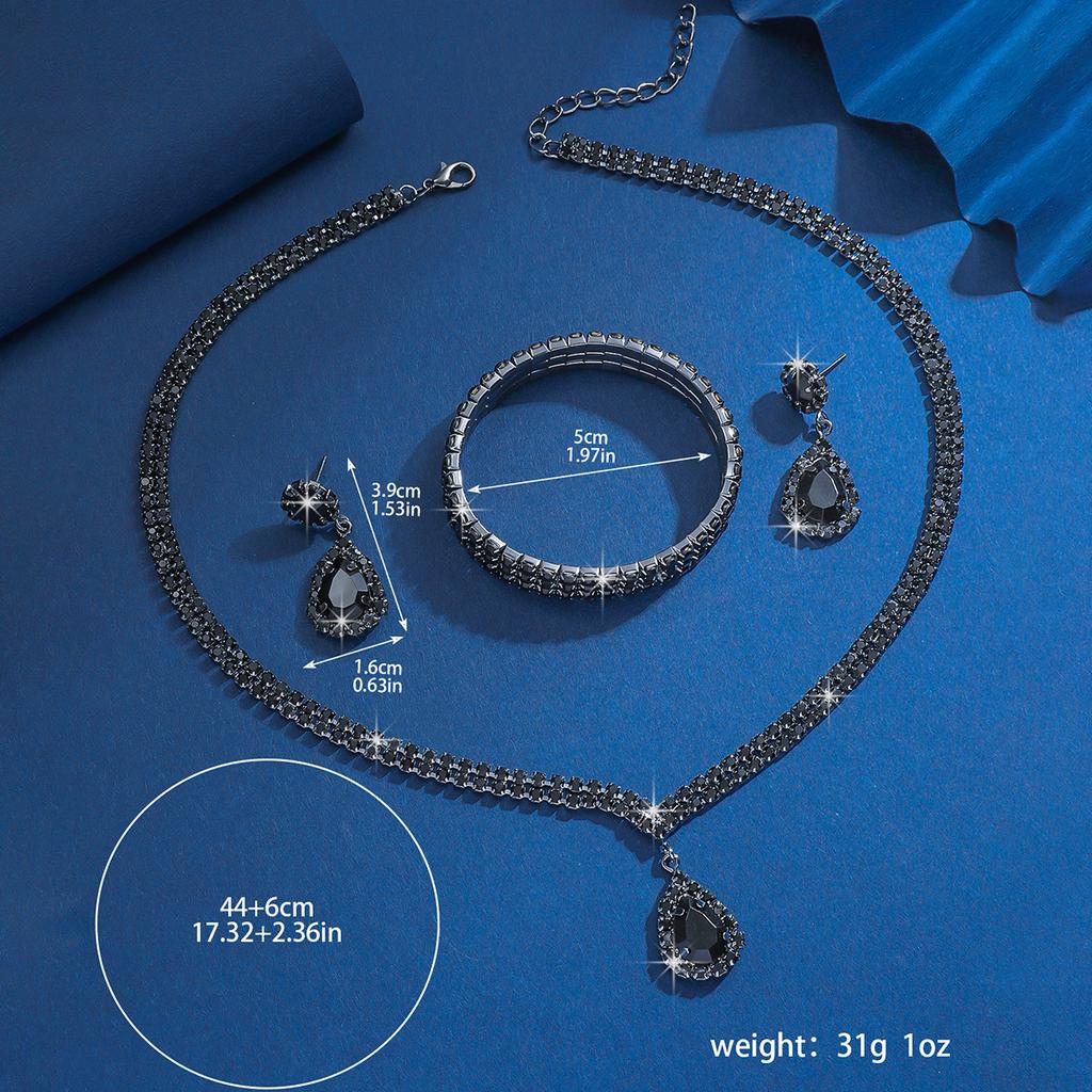 4PC Women's Fashion Water Drop Necklace Earrings Bracelet Zircon Set Suitable for Wedding, Party, Festival Gifts-8427