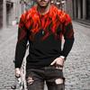 Men's Popular Multi-color Flame Print Long-sleeved T-shirt, Personalized Fashion Round Neck Pullover, Casual Men's Wear