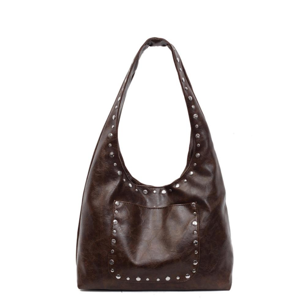 

Trend Y2K Retro Rivet Shoulder Bag Oil Wax Leather Multi-pocket Vintage Underarm Bag Fashion Spicy Girl Motorcycle Bag Girls кавовий