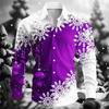 Christmas Men's Long-Sleeve Shirt, Red and White Color Block, Christmas Ball and Snowflake Pattern, Holiday Party Shirt