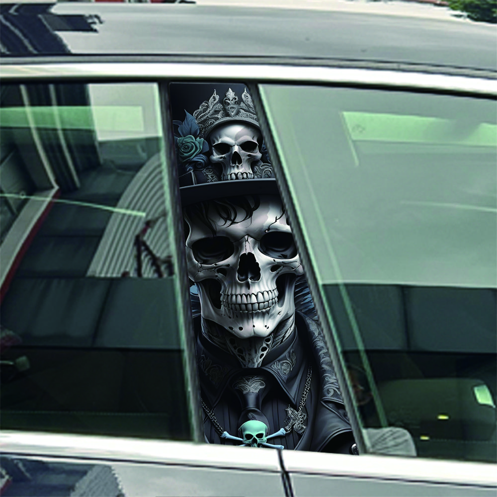 Devil Skeleton Samurai Skull Head Car B Pillar Sticker Waterproof Center Column Cover Scratches Sunscreen Car Accessories