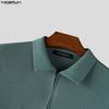 INCERUN Men Lapel Neck Long Sleeve Plain Texture Casual Tops T-Shirts 