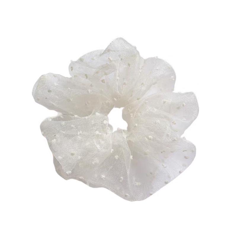 Extra Large White Polka Dot Mesh Korean Scrunchie for Voluminous Buns & Ponytails