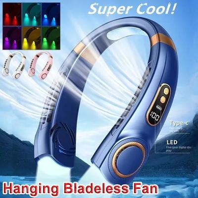 Nieuwe USB-nekhangende ventilator Zomer draagbare oplaadbare bladloze nekventilator Mute LED-display Camping Sport 360 ° omringende wind Digitaal display