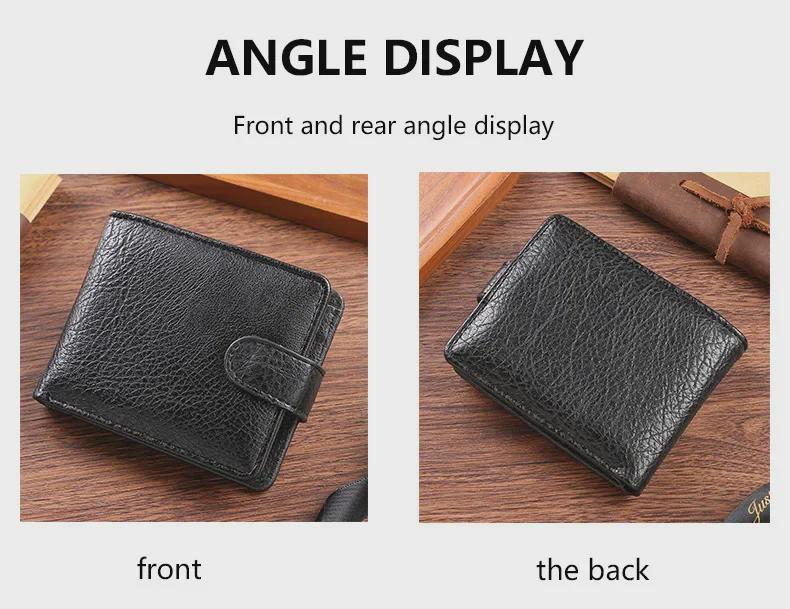 Men's Short PU Leather Wallet with Zipper, Buckle, and Multiple Card Slots