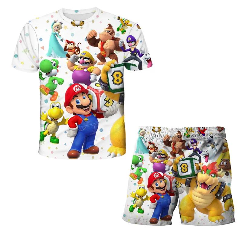 2025 MINISO Dětské oblečení Sady Cosplay Super Mario Trička Šortky 2 ks Obleky Děti Chlapci Dívky Topy Tričko Mario Bros Tričko Kalhoty Oblek