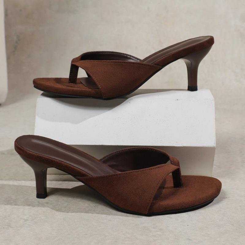 

Fashion Retro Women Heeled Slippers 2025 New Clip Toe Mid Heel Shoes Summer Trend Fad Flip Flops Elegant Stilettos Pumps Dress Sandals 42 темно-коричневого