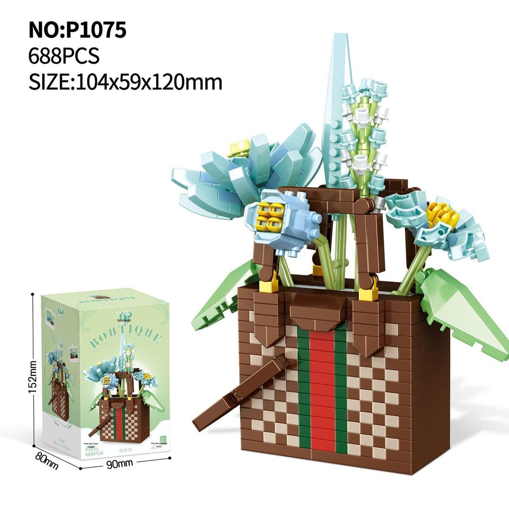 Bonsai Blomma Byggklossar: Mikropartikulärt Suckulent Ros Monteringsset för Skrivbordsdekor & Gåva