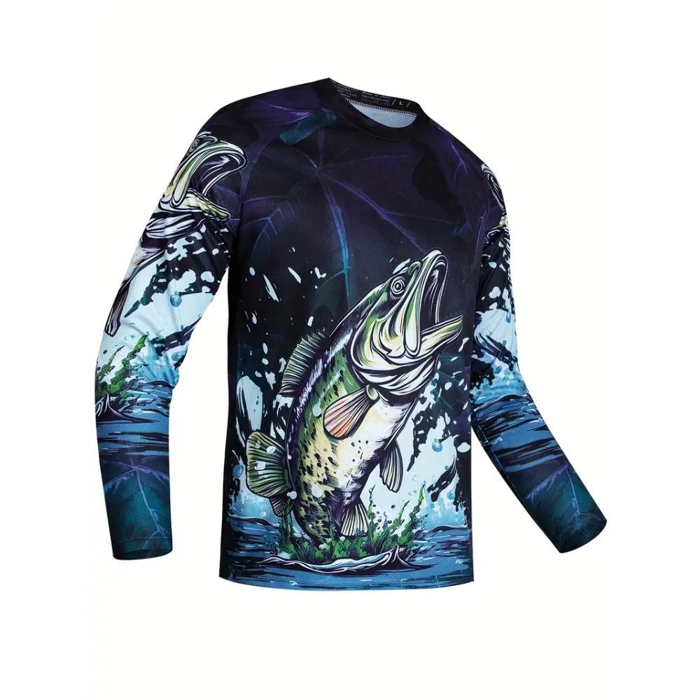 Men's Outdoor Fishing Long Sleeve T-shirts Round Neck Summer Casual Loose Top Oversized Fishing Clothes
