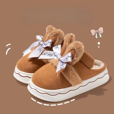 Baumwollpantoffeln mit Schmetterlingsknoten für Damen im Winter Niedliche Indoor-Hausschuhe mit dicker Sohle, warm und plüschig, vielseitige Winterpantoffeln