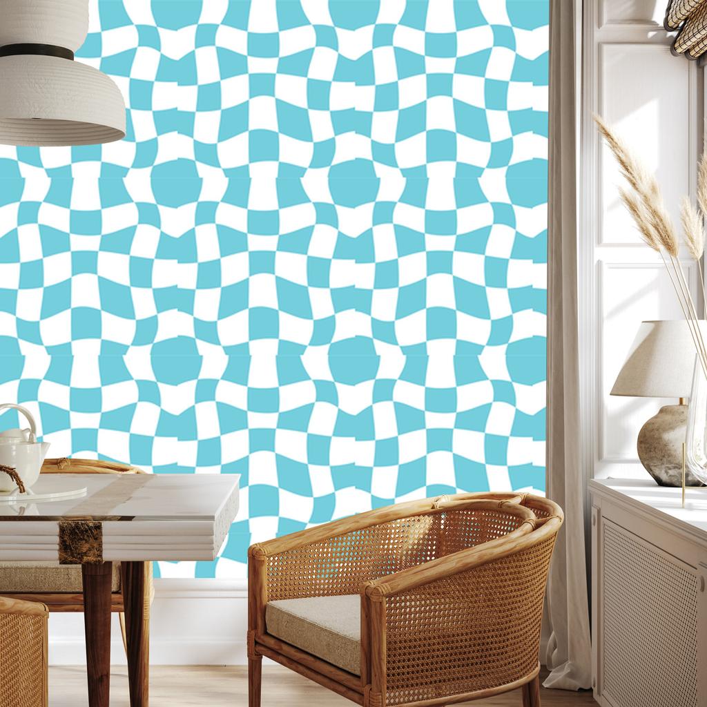 Wallpaper Casual Checkerboard Celadon for Living Room and Bedroom 50x1000