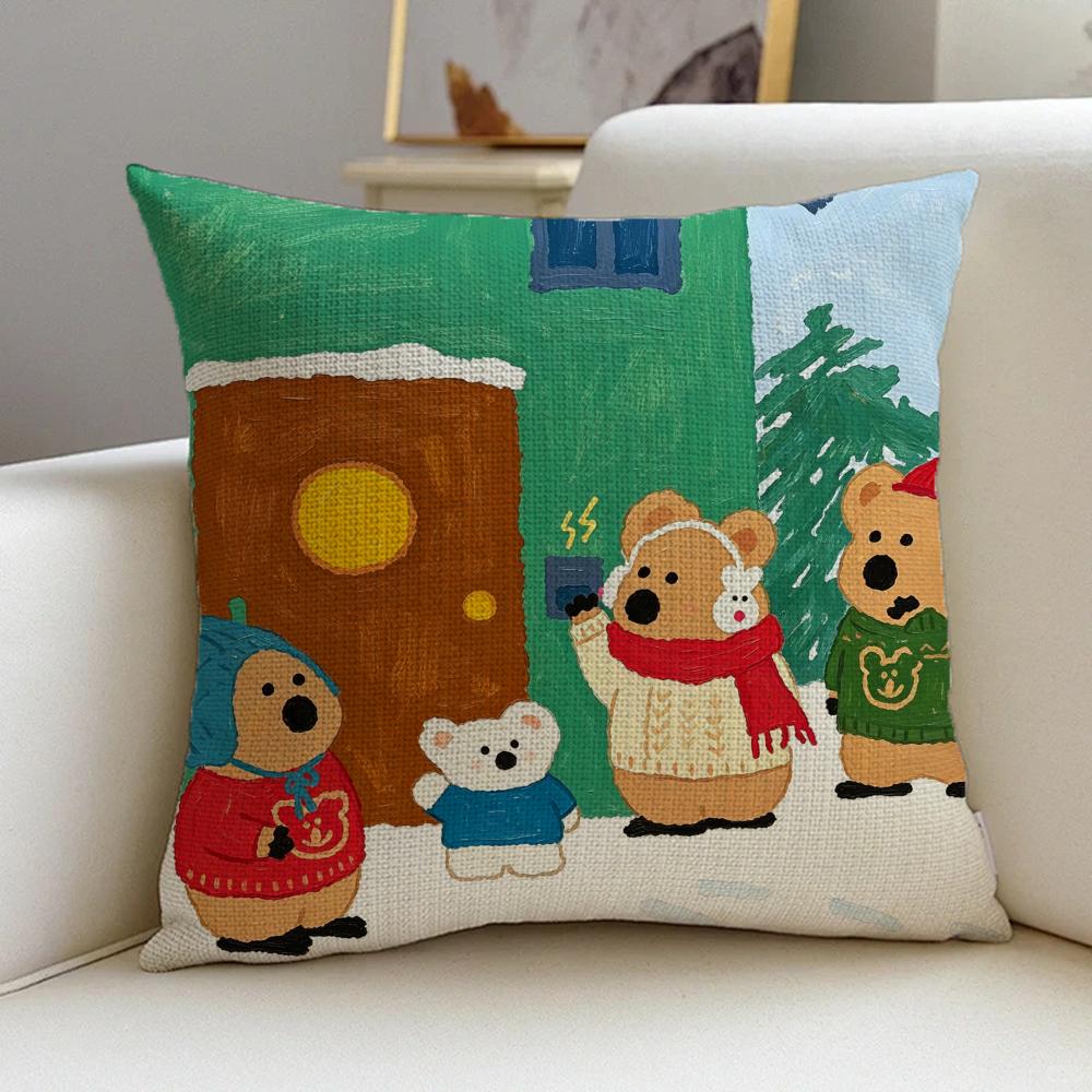 Shijiao Bear Cushion Cover Cushion Cover Pillowcase, Anti-Mite Invisible Zipper, Linen Sofa Cushion