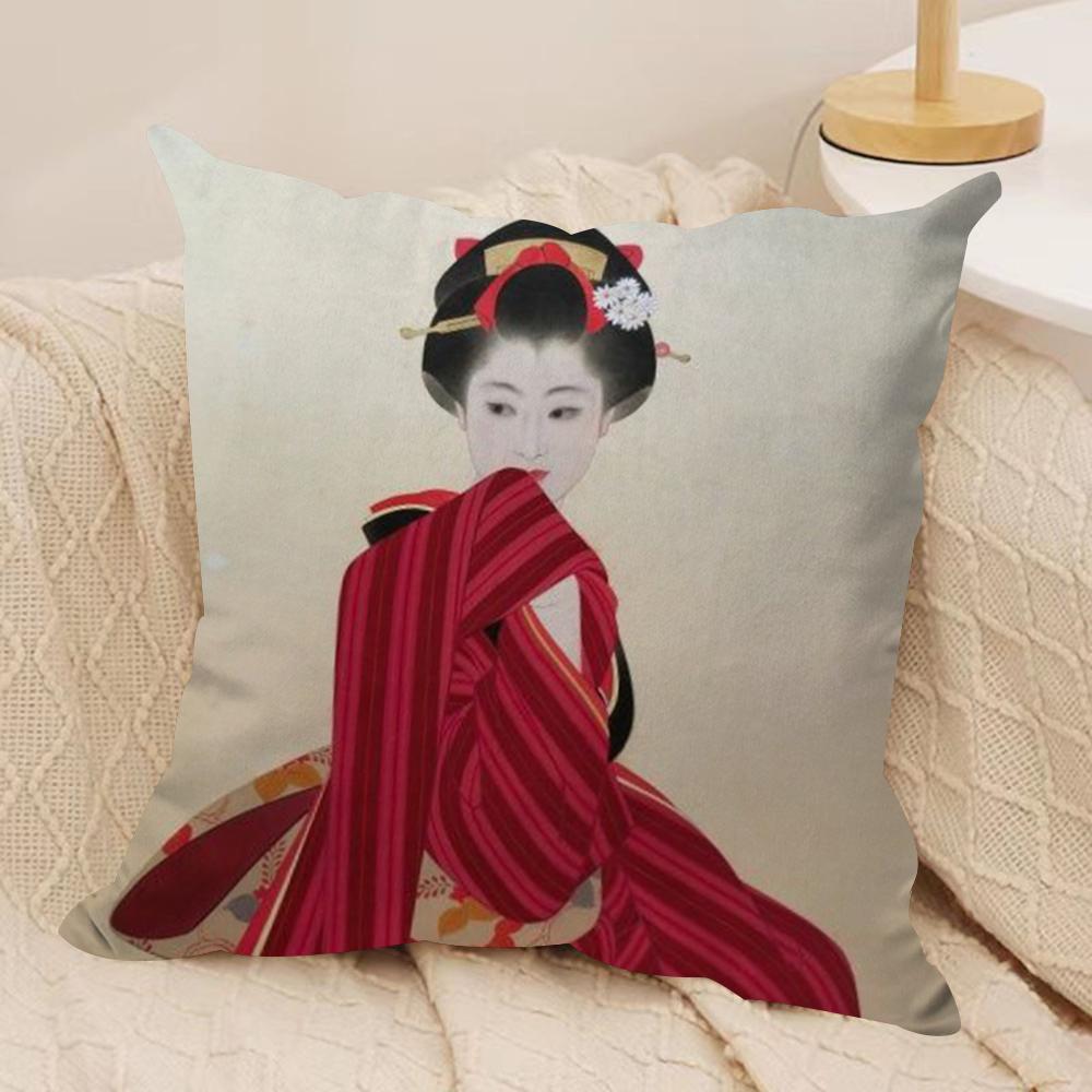 Classic Japanese Lady Cushion Cover Soft Plush DoubleSided Printed Sofa Pillow Cushion Cover  AllSeason Durable Decor Gift 30x30cm