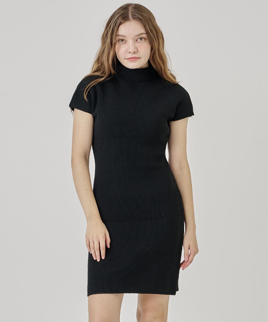 THE-ABON Half-Neck Mini Dress Black