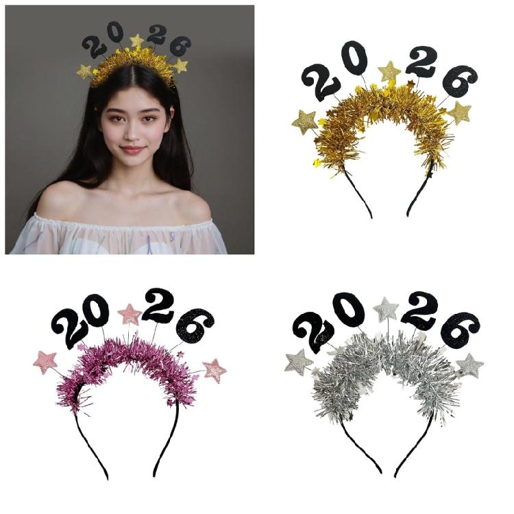 2026 Glitzernder Stern Haarschmuck Leichte Lametta Stirnbänder Haardekorationen für Weihnachten Neujahrsfeiern