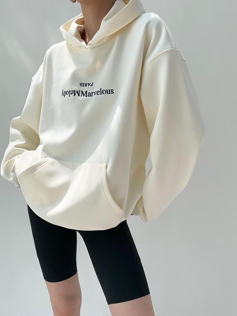 Hongshan Autumn 2025 Women's Age-Reducing Solid Color Long Sleeve Plus Velvet Hoodie