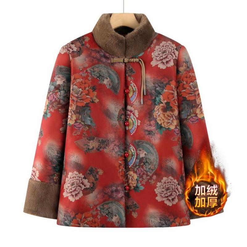 Thickened jacket, velvet cotton-padded clothes, winter cotton-padded clothes, warm old lady, cotton-padded jacket woman