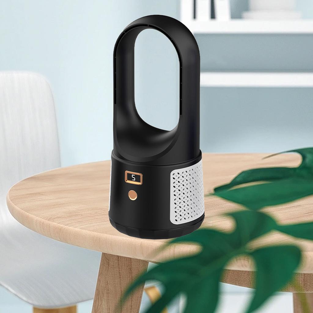 Tower Fan Bladeless 6 Speed Mode USB Charge LED Display Low Noise Desktop Fan for Family Office Dormitory Black
