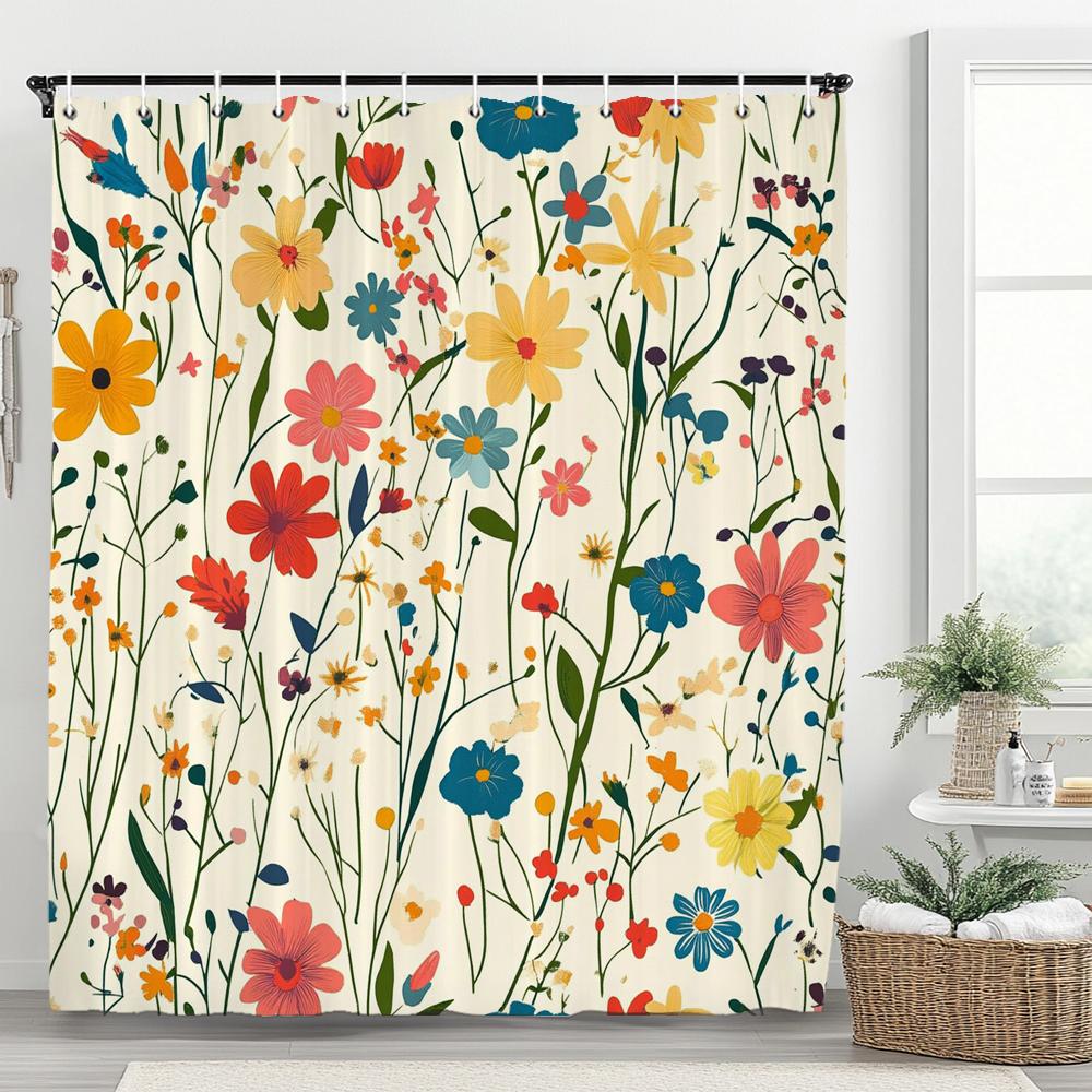 1 szt. Wodoodporna zasłona prysznicowa w stylu vintage z nadrukiem kwiatowym z 12 plastikowymi haczykami, przegroda łazienkowa, dekoracja łazienki, zasłona okienna