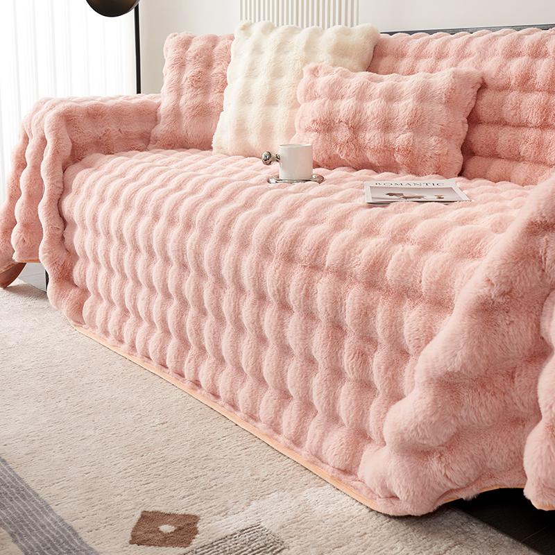 Rabbit Plush Sofa Towel New Winter Warm Thickened Sofa Cover Non-slip Living Room Dust Blanket
