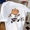 Kids Crewneck Short Sleeve T-Shirt, Cute Capybara Soccer Player Print