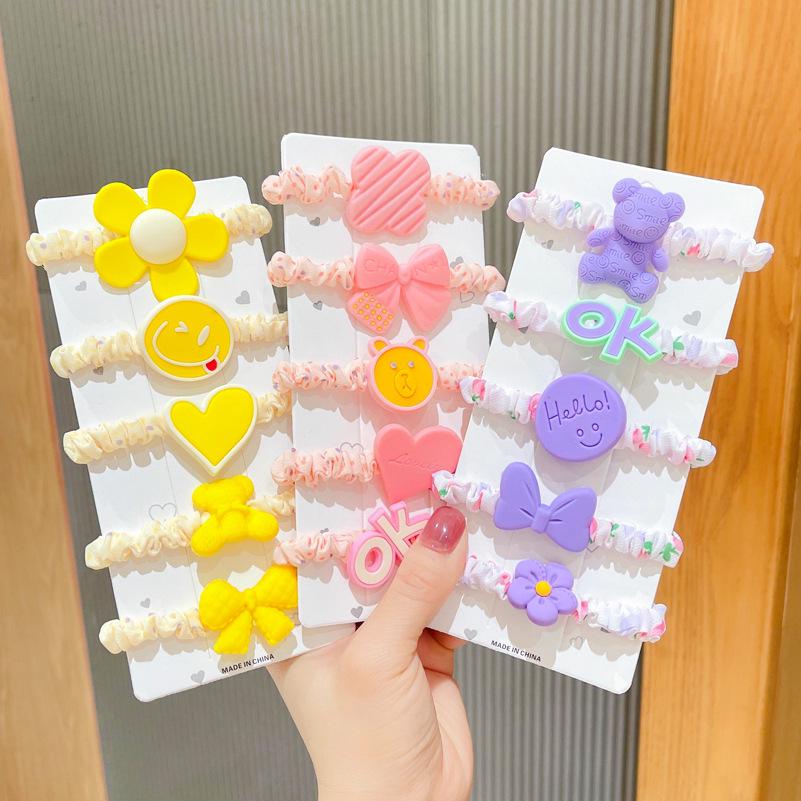 Cute Cartoon Hair Tie Set: 5-Piece Elastic Intestine Rings for High Ponytails & Buns