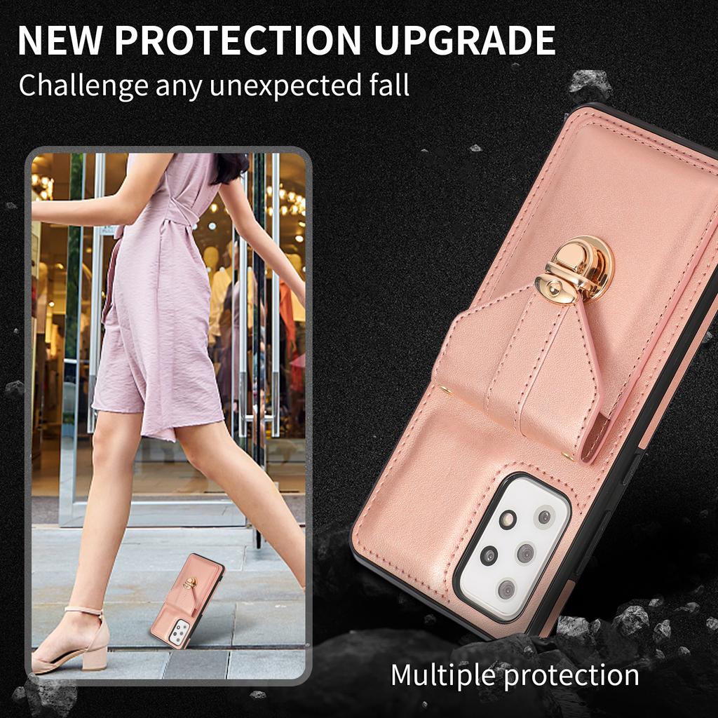 For Samsung Galaxy A53 5G Card Holder Anti-drop Shell PU Leather+TPU Back Case Kickstand Phone Cover