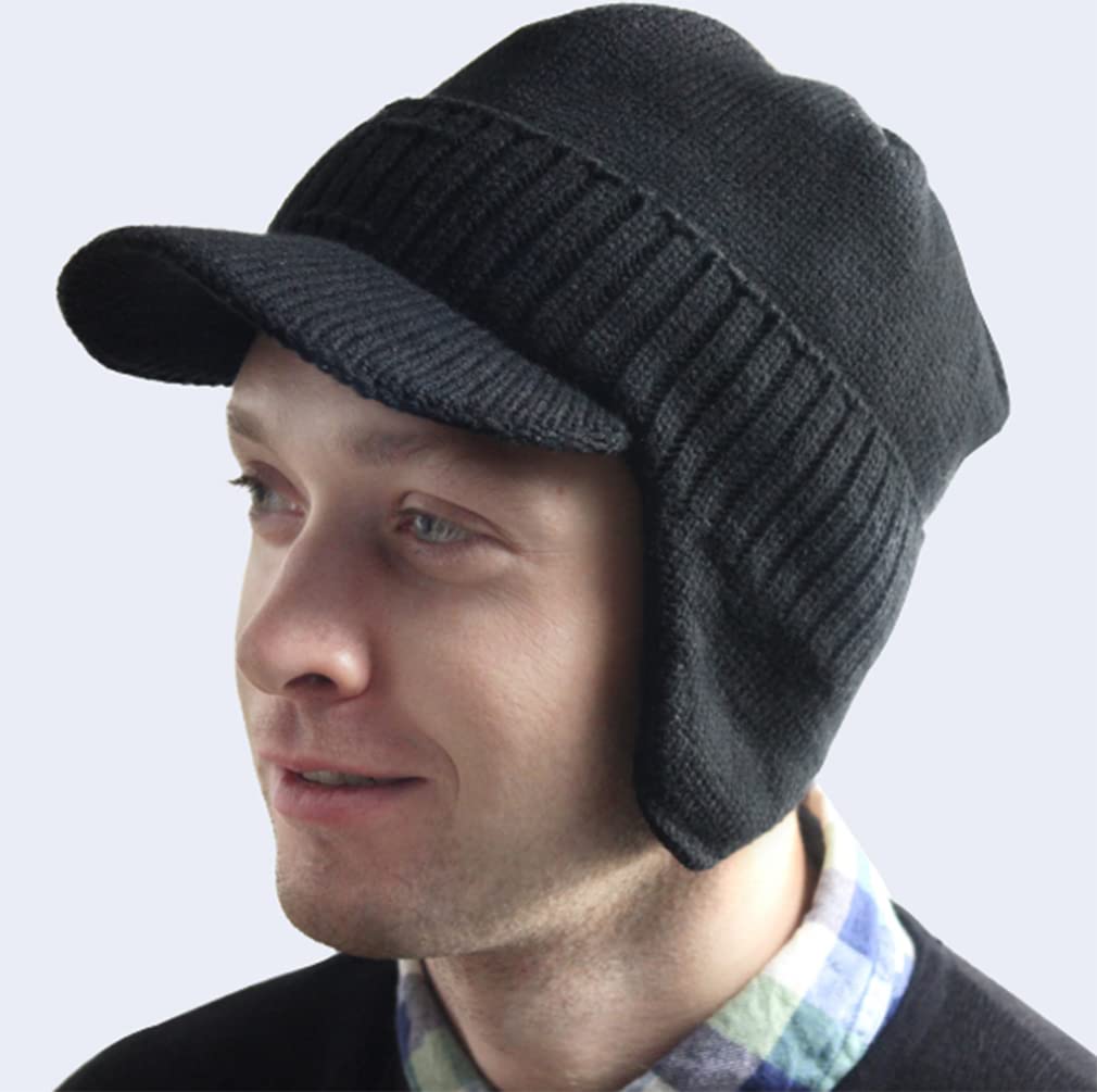 Afindern Knit Cap for with Earmuffs and Fleece and Stylish Casual Hat for Outdoor and Available In 2 Colors for Fall and Winter Men's Cycling, Lining,