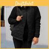 Women Collar Winter Coat Stand Neck Protection Knitted Patchwork Drawstring Hem Zipper Closure Mid Length Windproof Cotton Jacket