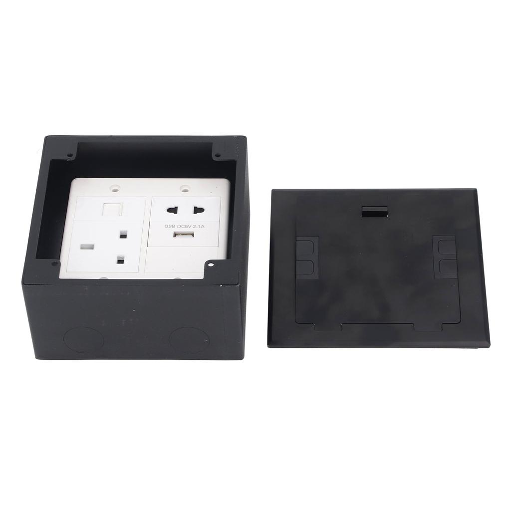 Floor Outlet Black Stainless Steel 16A 3 Prong Universal 2 Holes USB and Computer Port Recessed Floo