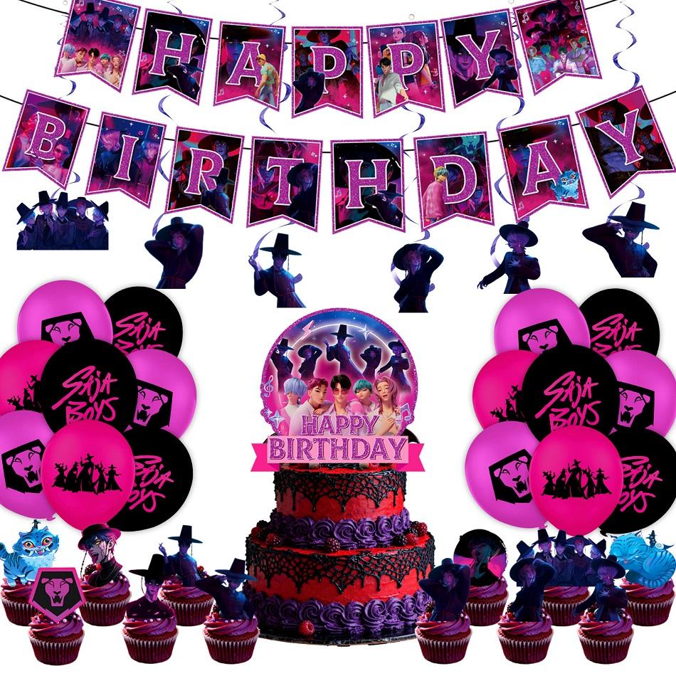 

Kpop Мисливці на Демонів Saja Boys Тема Повітряні Кульки Одноразовий Посуд Скатертина Тарілки Чашки Набір Приладдя для Дня Народження Декорація