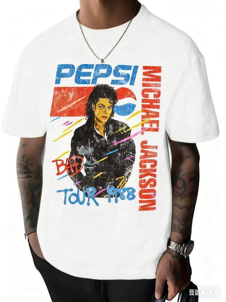 Michael Jackson T-Shirt Bad Pop Music Tour Washed Loose Oversized Drop Shoulder Retro Short Sleeve Cotton Clothing Men's Shirt