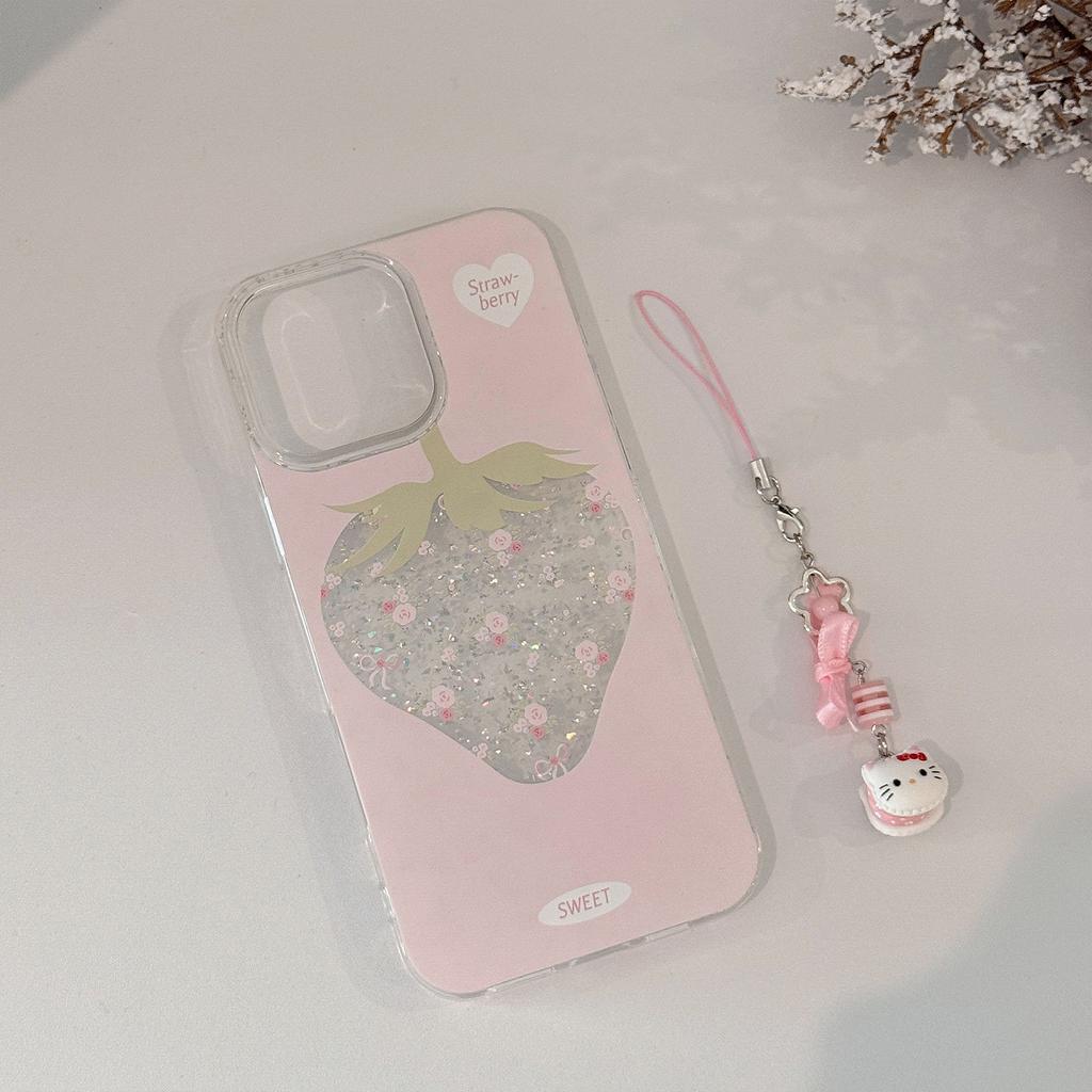 Strawberry Pulverized Flowers Suitable for Apple 17promax Mobile Phone Case 15 Fresh Sweet Iphone14 Glitter Powder 11 Pendant