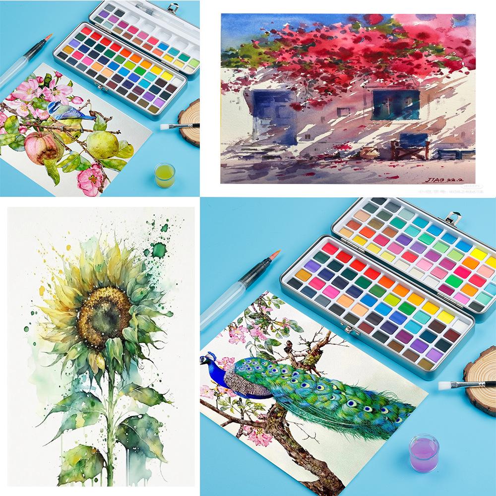 Portable Solid Watercolor Set: 50/72/90/100 Colors with Metallic Pearlescent Pigments