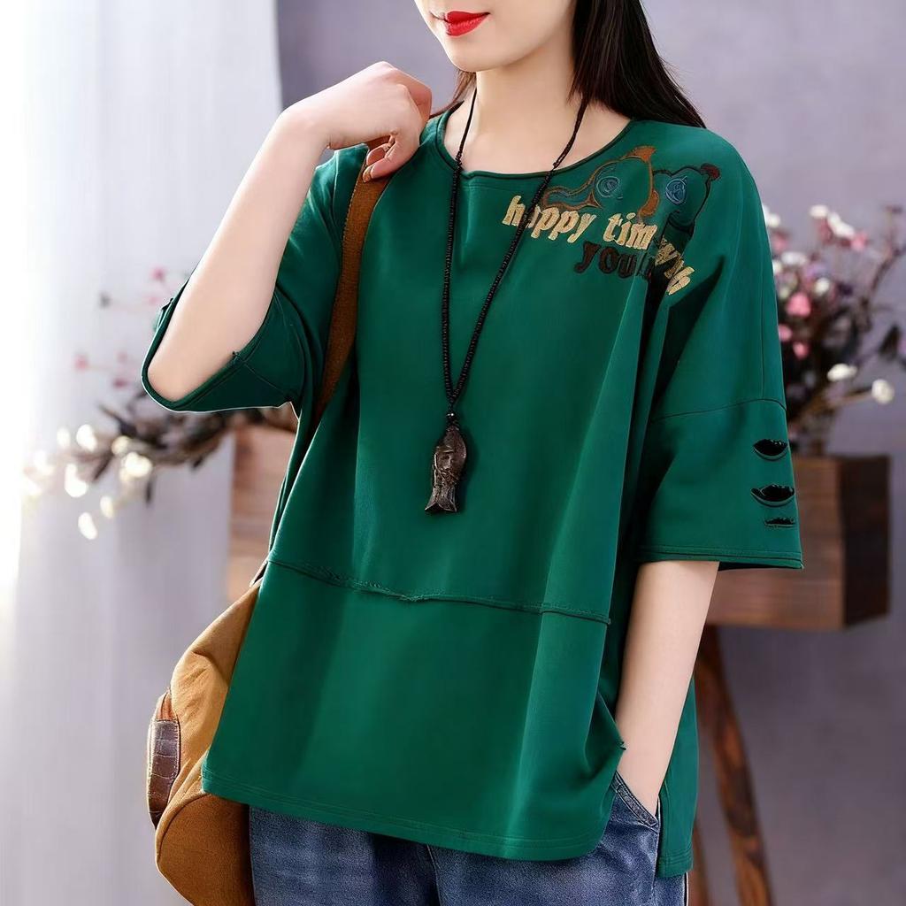 Pure Cotton Round Neck Short Sleeve Large Size Spring and Summer Trend Loose Top Student T-shirt