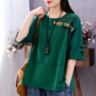 Pure Cotton Round Neck Short Sleeve Large Size Spring and Summer Trend Loose Top Student T-shirt