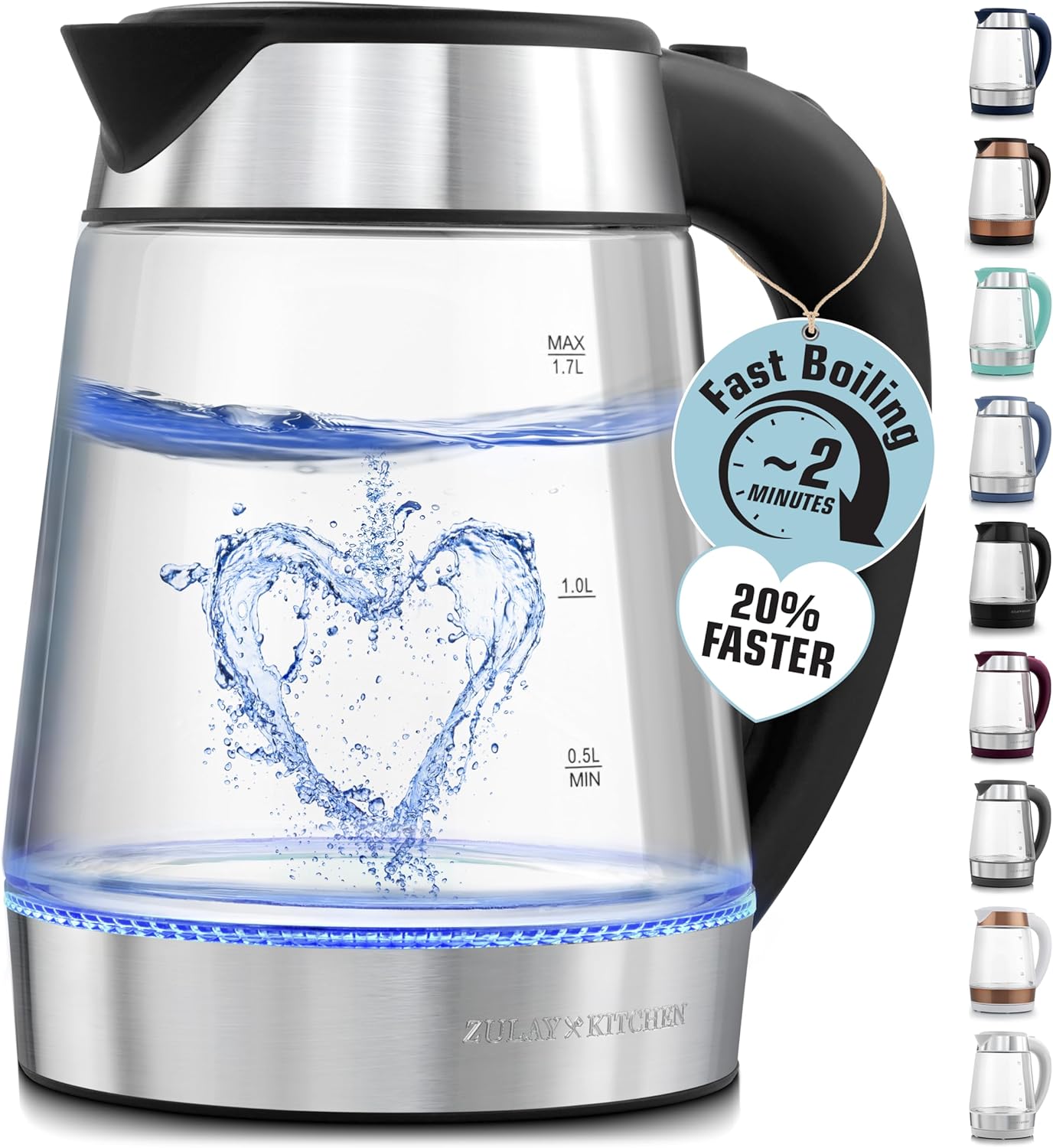 

Fast Boiling Electric Water Kettle 1.7L 1500W Auto Shut-Off Cool-Touch Handle Black Copper чорний