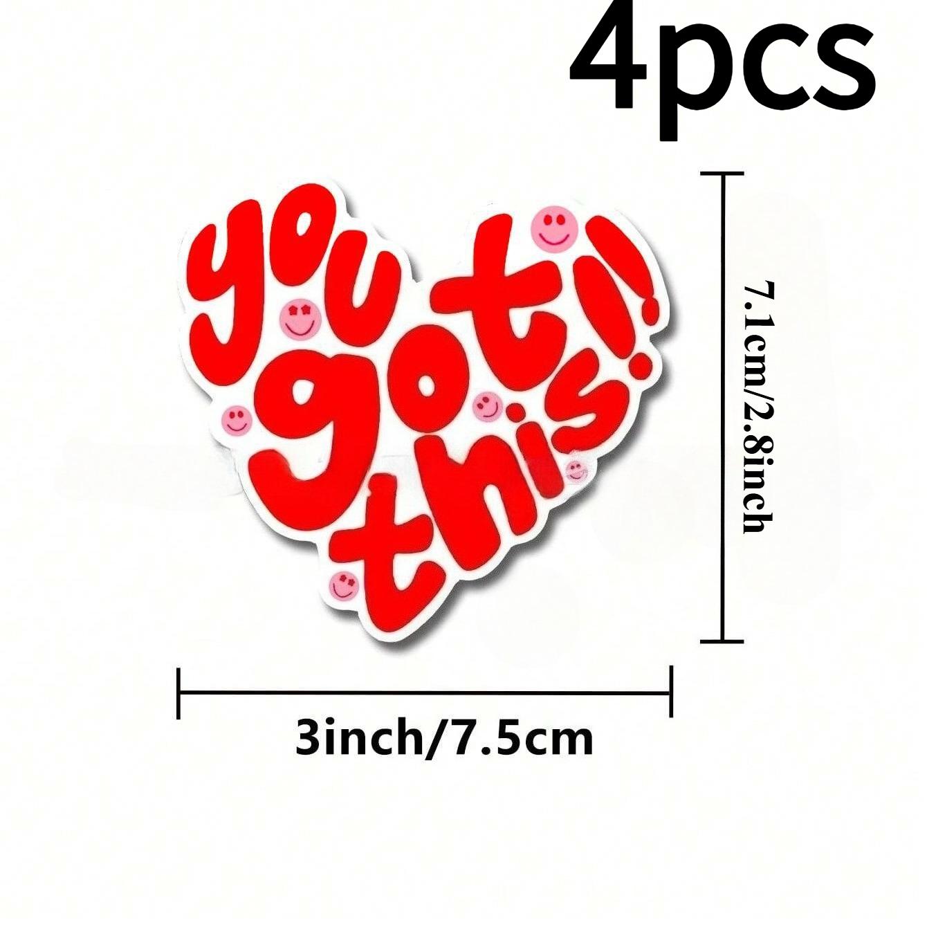 

4pcs You Got This! Motivational Vinyl Decals - Matte Finish,Irregular Heart Shape with Cute Cartoon Faces-Self-Adhesive Stickers