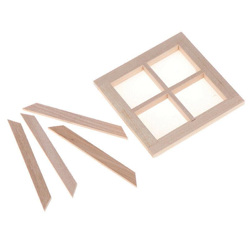 Diy Drewniane Okno Biały Billet Kwadratowe Czteropolowe Okno Akcesoria DIY Mini Okna Dekoracja Kreskówkowa