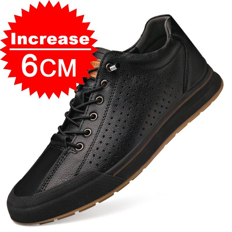 Fashion New Summer Men Genuine Leather Casual Shoes Men Sneakers Men Shoes Comfortable Platform Male Footwear Height Increase Insole 6CM