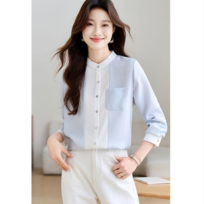 

Long-sleeved Shirt for Women Autumn New Korean Style Retro Chiffon Shirt Fashion Shirt L синий