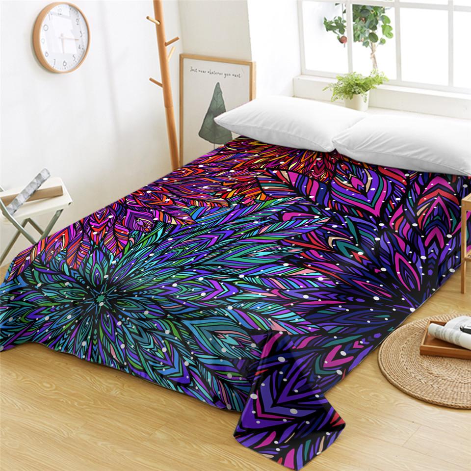 Bohemian Mandala Bed Sheet Boho Style Flat Sheet Colorful Ethnic Retro Floral Bed Linen Women King Queen Polyester Bedding Sheet