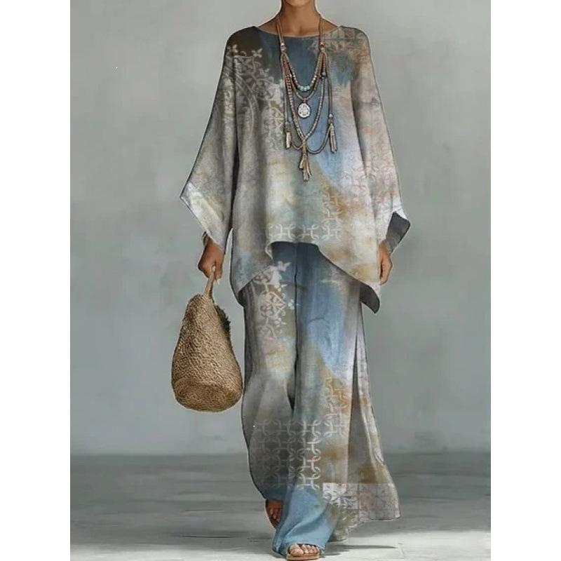 16 Summer Y1 Loose Bat Sleeve Top Wide Leg Pants Two-piece Women's Clothing European and American Fashion Suit