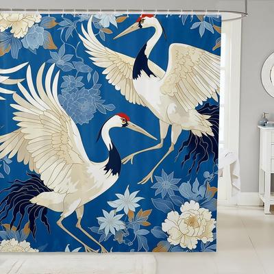 Crane Fabric Shower Curtain Flying Bird Flower Shower Curtain Boys Girls Japanese Crane Painting Bathroom Waterproof Accessori