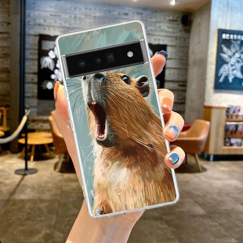 Phone Case Cover for Google Pixel 9 8 7 6 5 4 4XL 7A 6A 5A 4A 3A Pro XL Transparent Soft TPU Shell Cute Cartoon Capybara Pattern