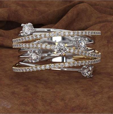 Hecheng Funkelnder Diamant Zirkon Ring: Europäisches & Amerikanisches Kreatives Damen-Cross-Color-Design