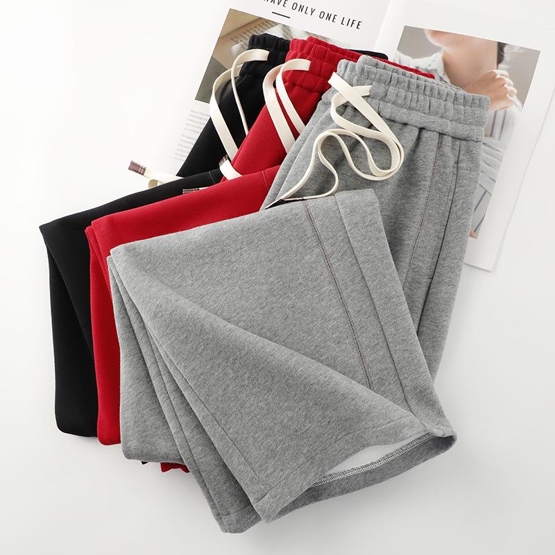 Women's Gray Scimitar High-Waisted Wide-Leg Sweatpants, 2025 Spring/Autumn Collection - Slimming, Loose, Straight-Leg Casual Sports.